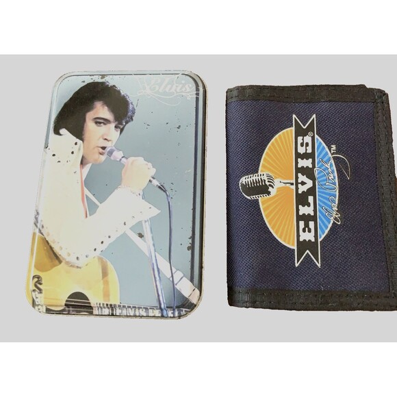 Vintage Elvis Presley Wallet in Tin Black w/Logo 9.5" Open 4.5" Closed New - Picture 1 of 8